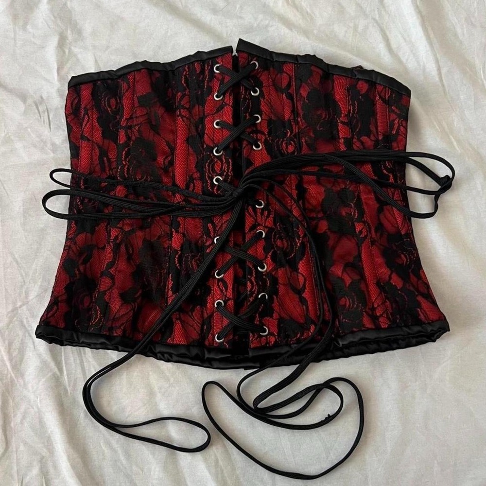 Rose Red & Black Lacey Corset Top